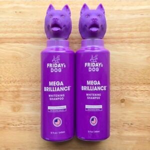 2 Bottles Fridays Dog Mega Brilliance Whitening Shampoo 12oz Coat Brightening